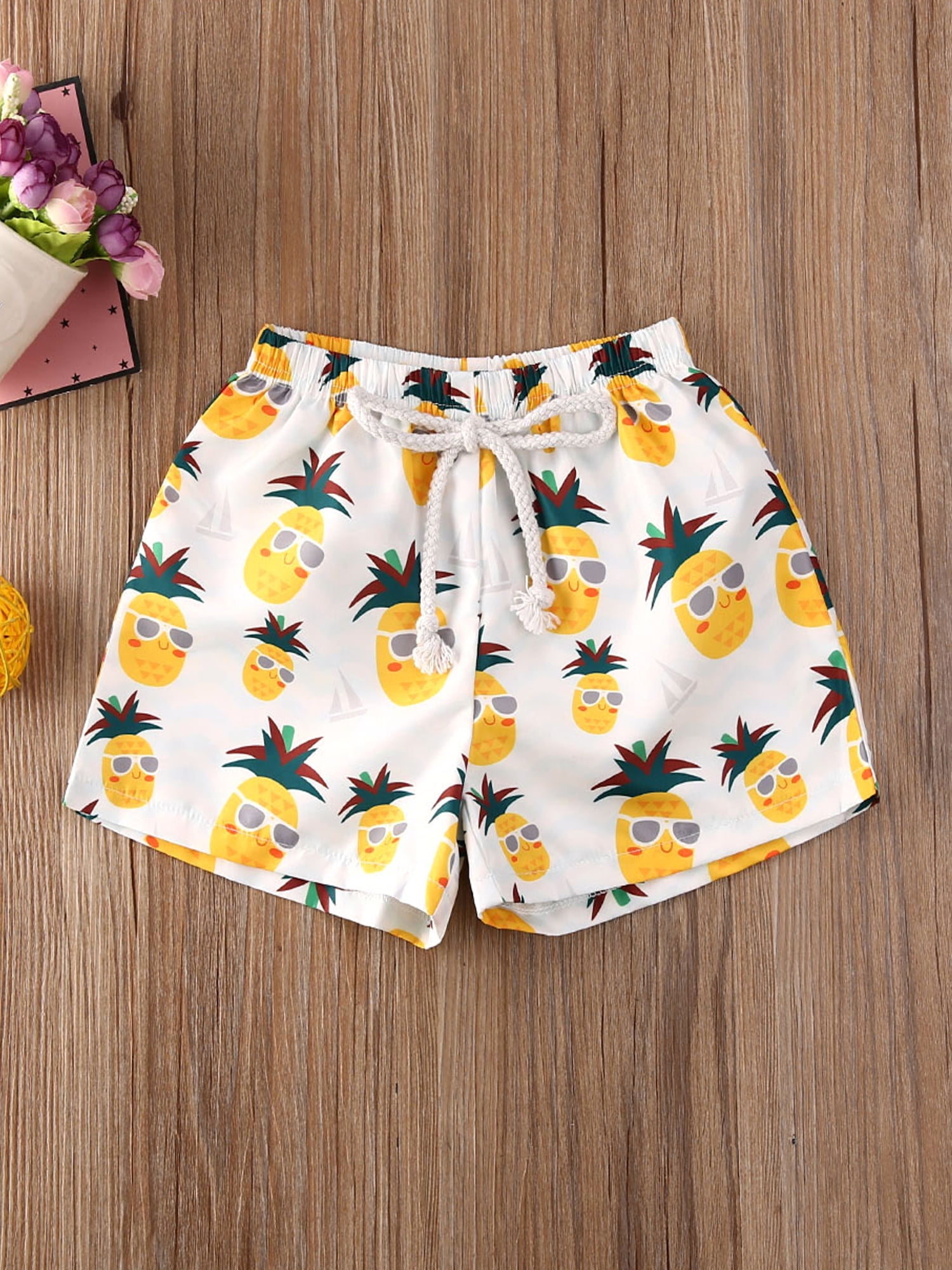Ampopt Baby Boy Girl Hawaiian Beach Shorts Swim Trunks Pineapple Fruit Leaf Cartoon Print Casual Broad Shorts Swimwear 0-5T 