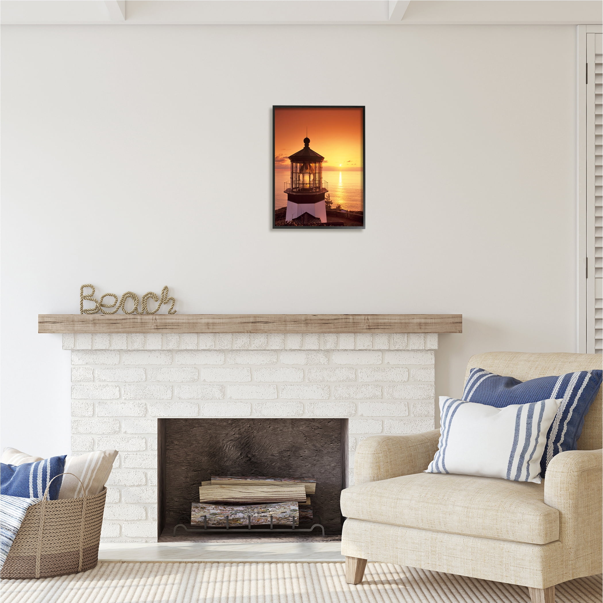 Stupell Industries Lighthouse Beacon at Sunset Nature Photography Black Framed Art Print Wall Art, 16 x 20