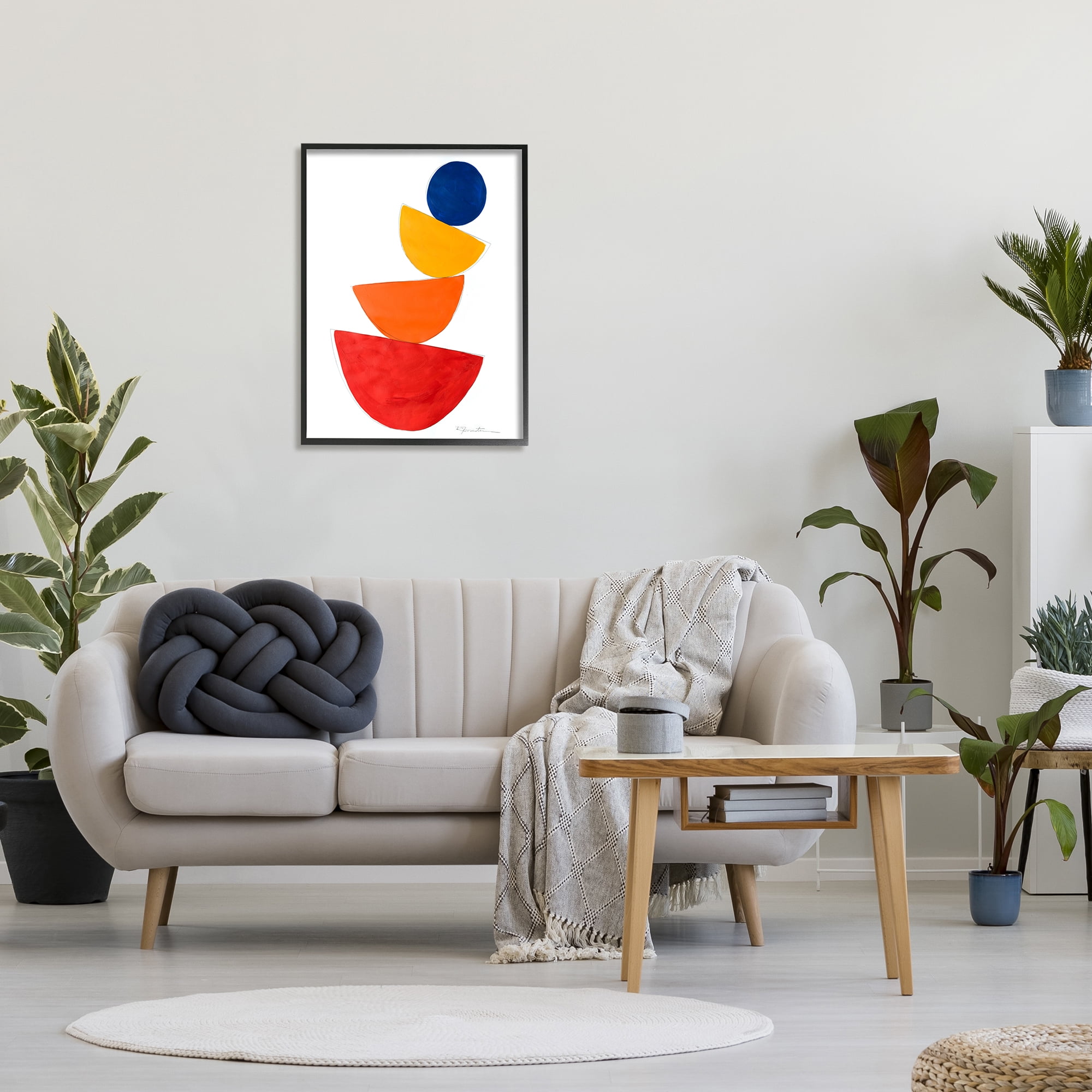 Stupell Industries Tilting Balancing Shapes Abstract Painting Black Framed Art Print Wall Art, 24 x 30