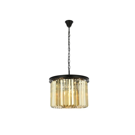 Sydney 6 light Matte Black Pendant Golden Teak (Smoky) Royal Cut Crystal