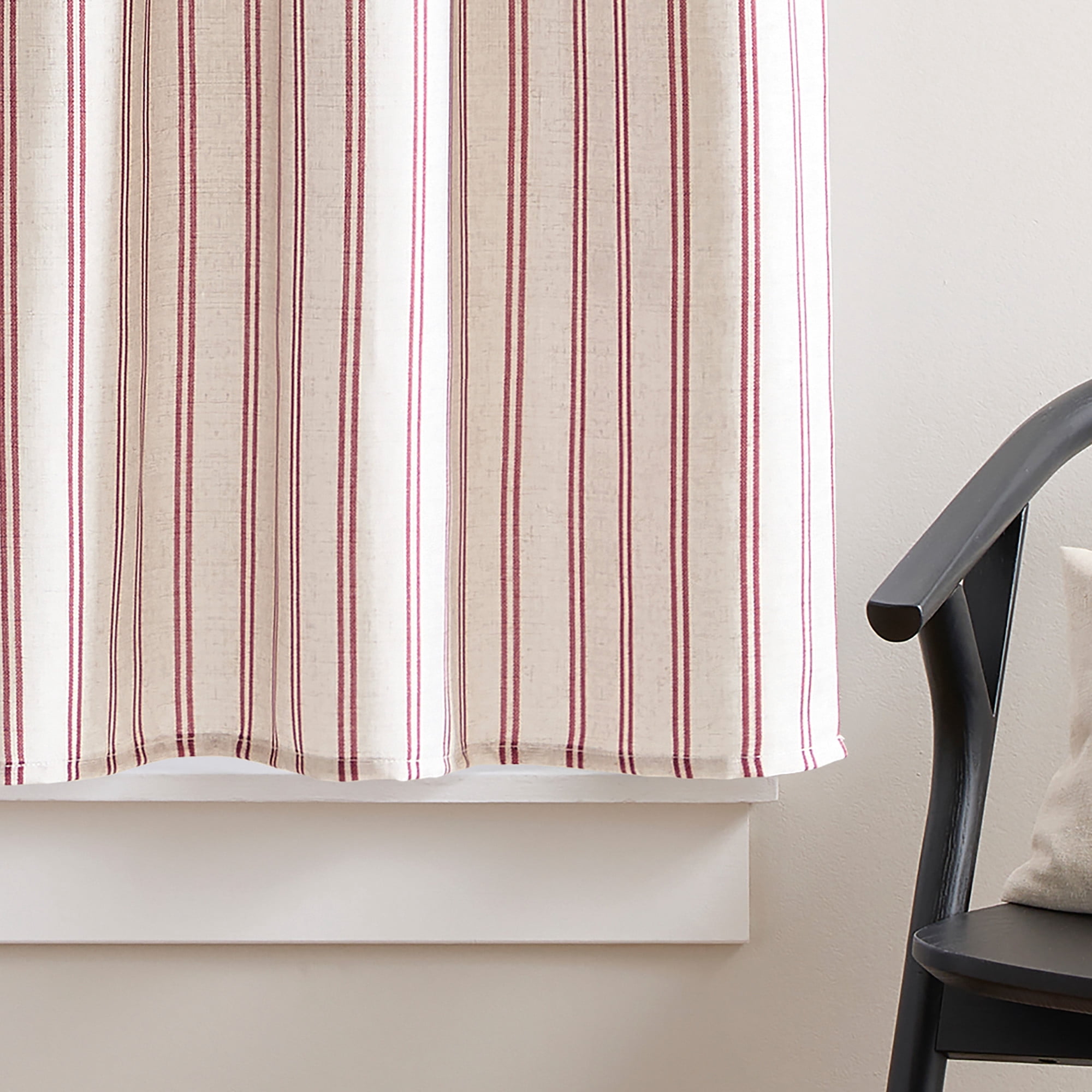 Curtainworks Banner Stripe 3 Piece Tier and Valance Set Red, Indoor, Pole Top, 56," x 14", Adult