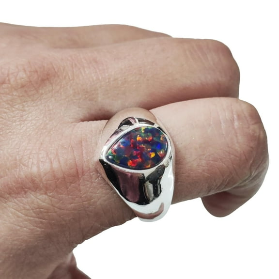 Black Opal Mans Ring, Natural Black Opal Ring, October Birthstone, Micron Plated Jewelry, 925 Silver Ring, Designer Ring, Arabic Ring, Ottoman Turkish Ring, Christmas, Unisex Signet Ring