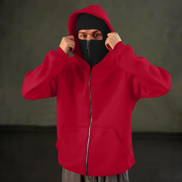 pstuiky Camisas casuales de manga larga para hombre, Chaqueta tipo cárdigan con capucha y cremallera de manga larga de color liso para hombre, chaqueta con doble sombrero salir tops l