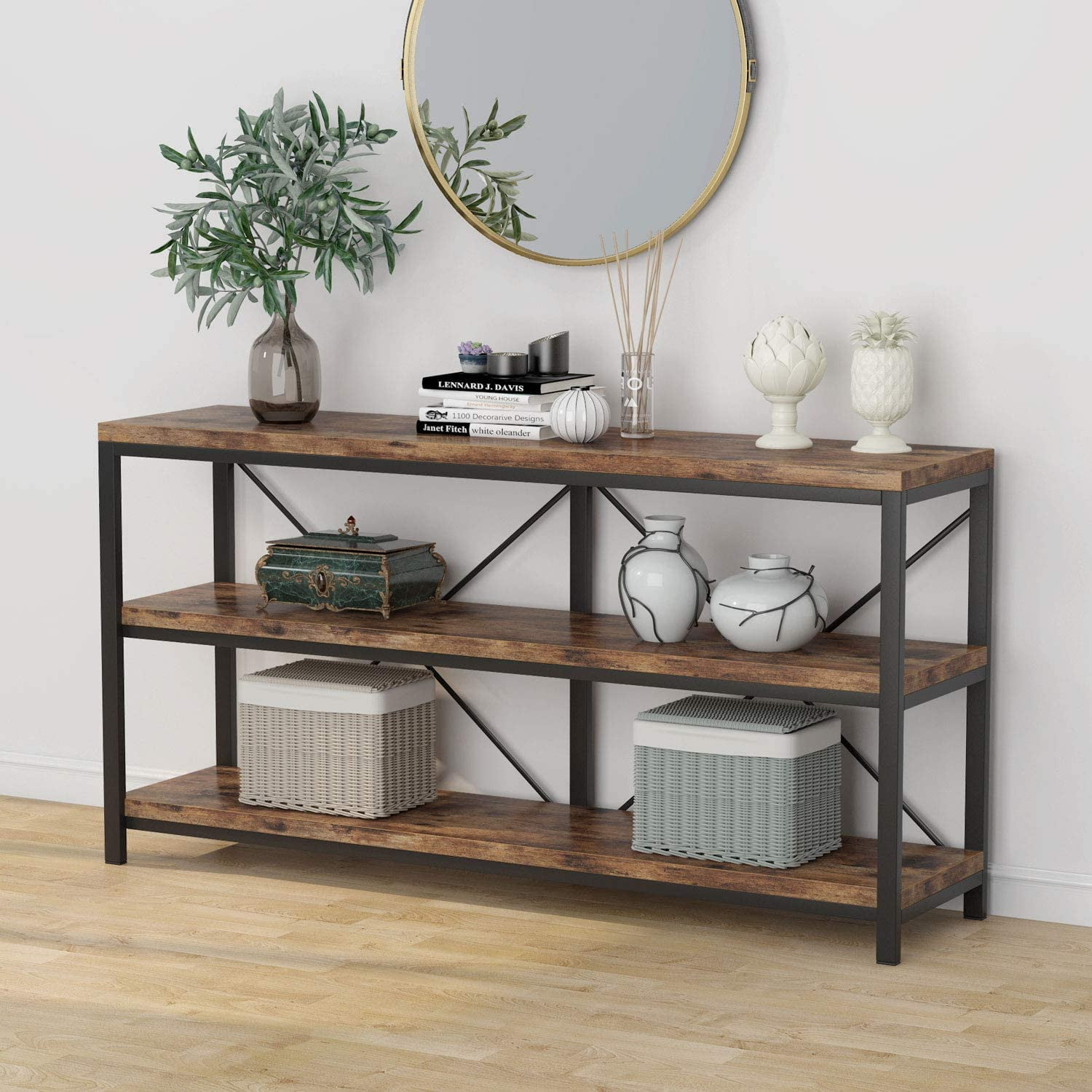 Modern Console Table Desk Shelf Stand Sofa Entryway Hall Furniture Black 3-Tiers 