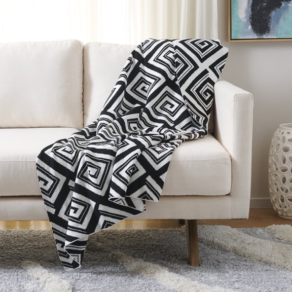 Safavieh Veda 50" x 60" Contemporary Cotton Throw, Black/Ivory