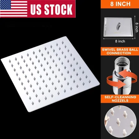 8"In Waterfall Bathroom Shower Head Chrome Stainless Steel Rainfall Shower Head