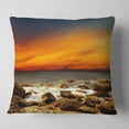 thumbnail image 2 of Designart Red Sky over Rocky Seashore - Beach Photography Throw Pillow - 16x16, 2 of 5