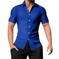 thumbnail image 2 of JTieacloth Button Up Dress Shirt with Pocket Men's Casual Short Sleeve Striped Shirt With Open Collar And Loose Fit For Summer Wear Durable And Easy Care Design Blue, 2 of 6