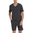 thumbnail image 4 of MoFiz Pjs Men's Solid Bamboo Pajamas Set Short Sleeve V-Neck Top and Shorts with Pockets Loungewear 2-Piece for Men, 4 of 9