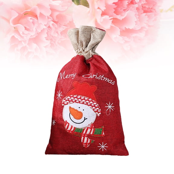FENGGUIQU Red Linen Drawstring Candy Bag Christmas Large Snowman Storage Pouch 1 Pc