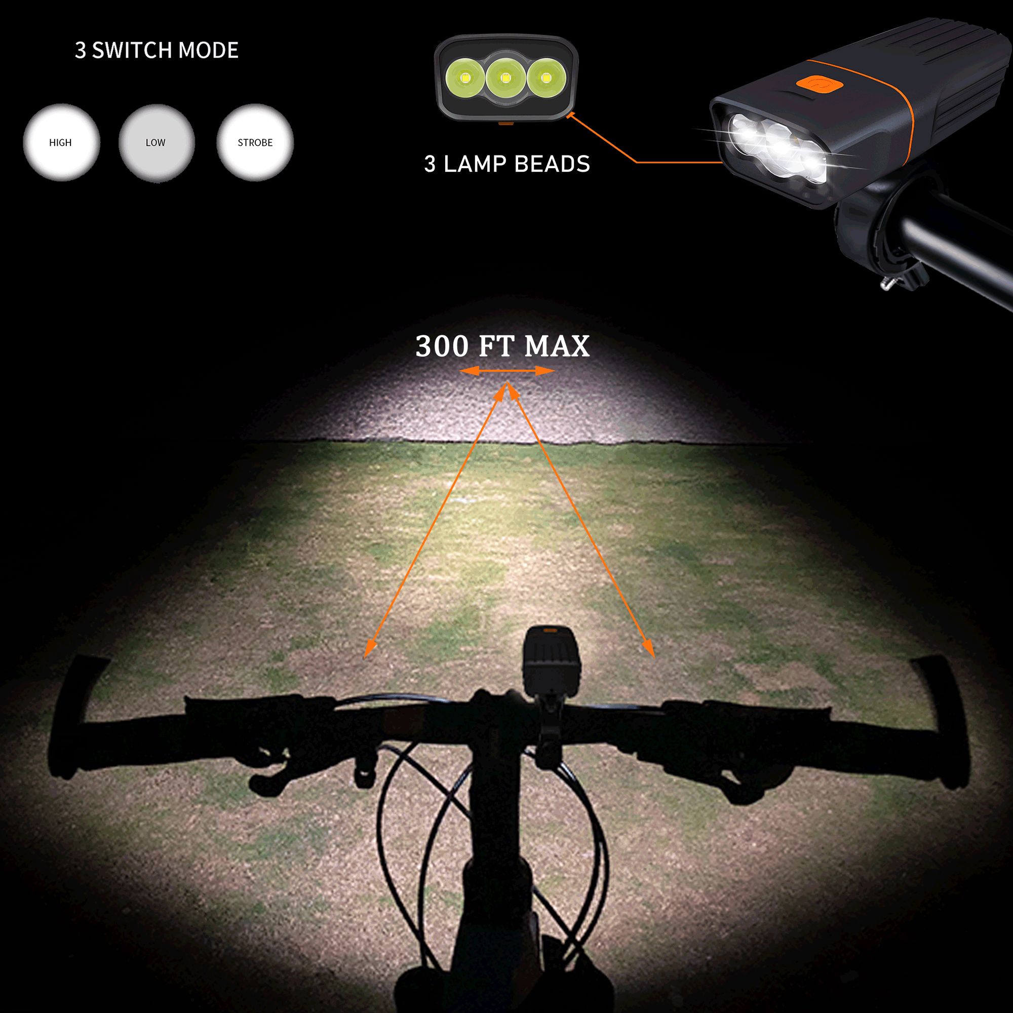 BIKE LIGHT FRONT 300 LUMEN USB /"RAY/"-PAL