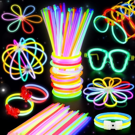 467Pcs Glow Sticks New Years Eve Party Supplies Party Favors for Kids Adult Glow in the Dark 4th of July Accessories Neon Decors Necklaces Glowsticks Bulk 8 Colors 8" with Glasses Connectors