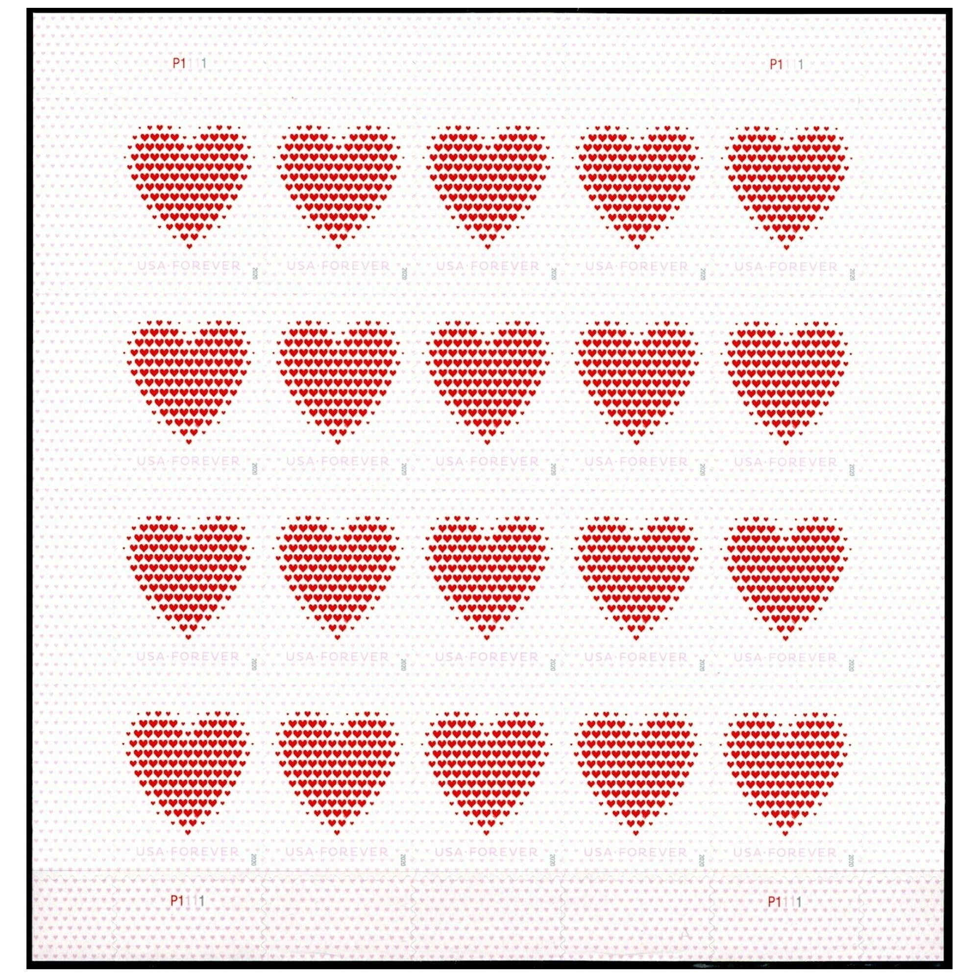 Made of Hearts Sheet of 20 USPS First Class Forever Postage Stamps Wedding Celebration