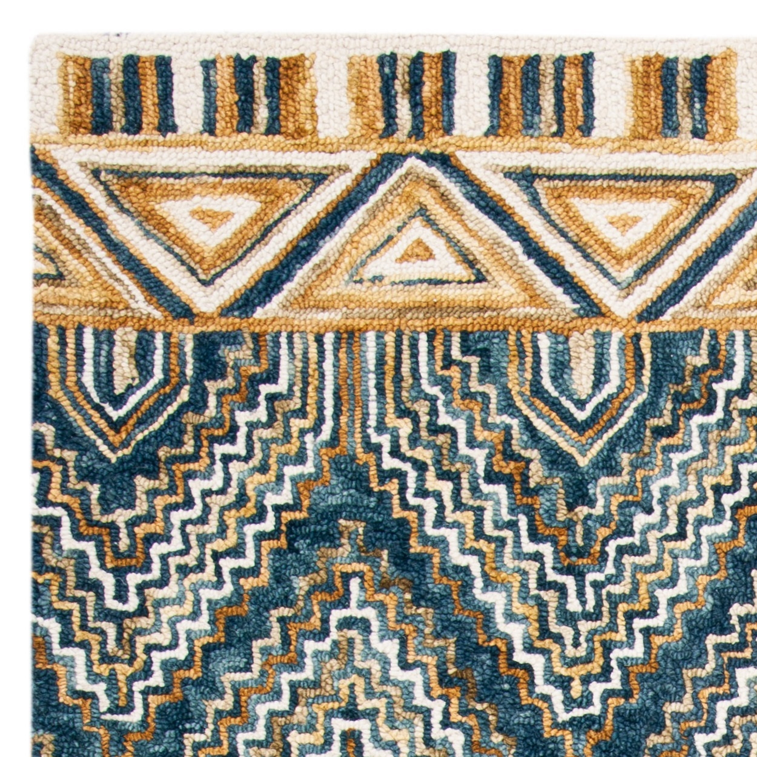 SAFAVIEH Aspen Sylvester Geometric Hexagons Wool Area Rug, Blue/Gold, 5' x 8'
