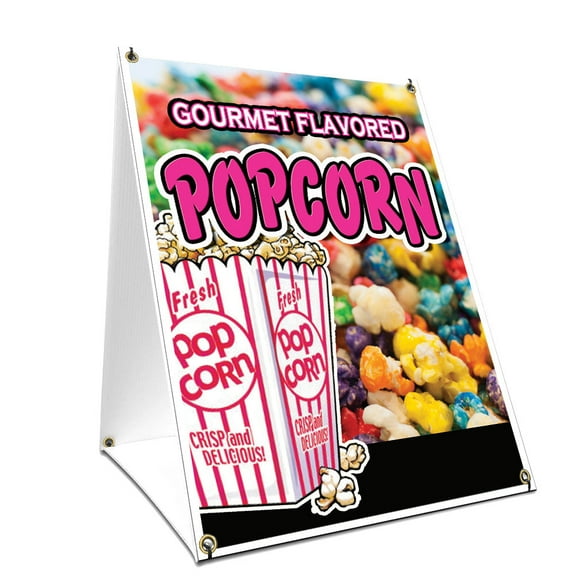 A-frame Sidewalk Gourmet Flavored Popcorn Sign With Graphics On Each Side | 24" X 36" Print Size