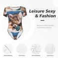 thumbnail image 4 of Junzan Justaucorps à Manches Courtes Col Rond Imprimé Chat Ludique pour Femmes, T-shirt Mode Aguichant une Pièce Col Rond Justaucorps Aguichant pour Sortir - Grand, 4 of 7
