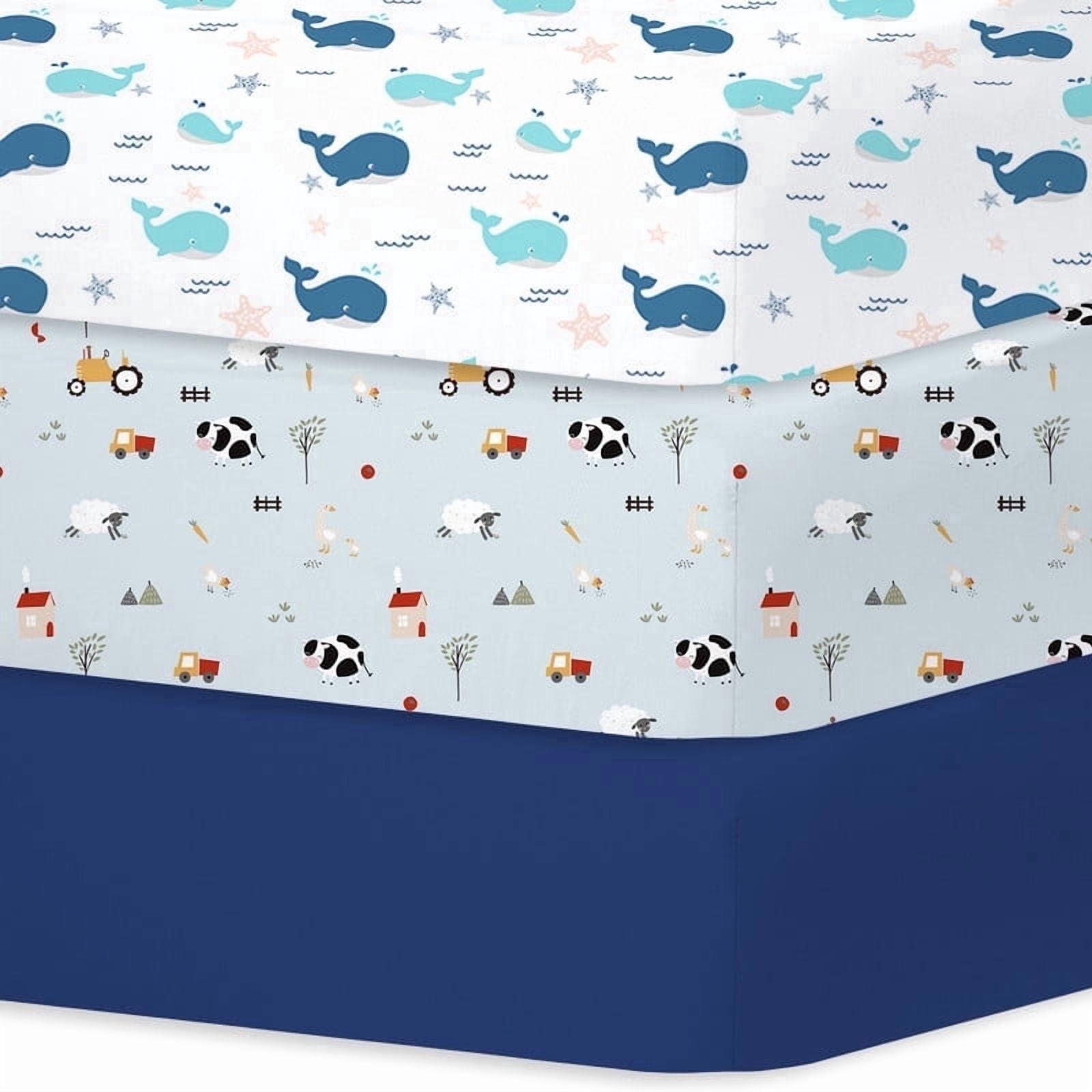 Little Grape Land Fitted Crib Sheets, Whale & Ranch, 3 Pack photo 1