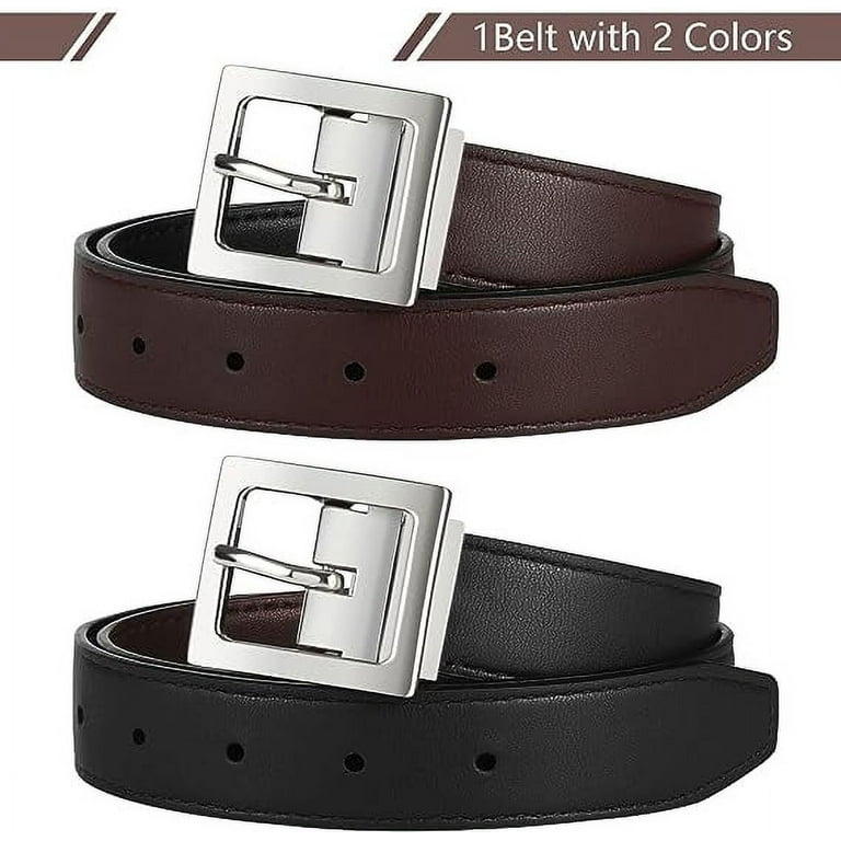 AWAYTR Reversible Kids Belts for Boys - Brown and Black Leather