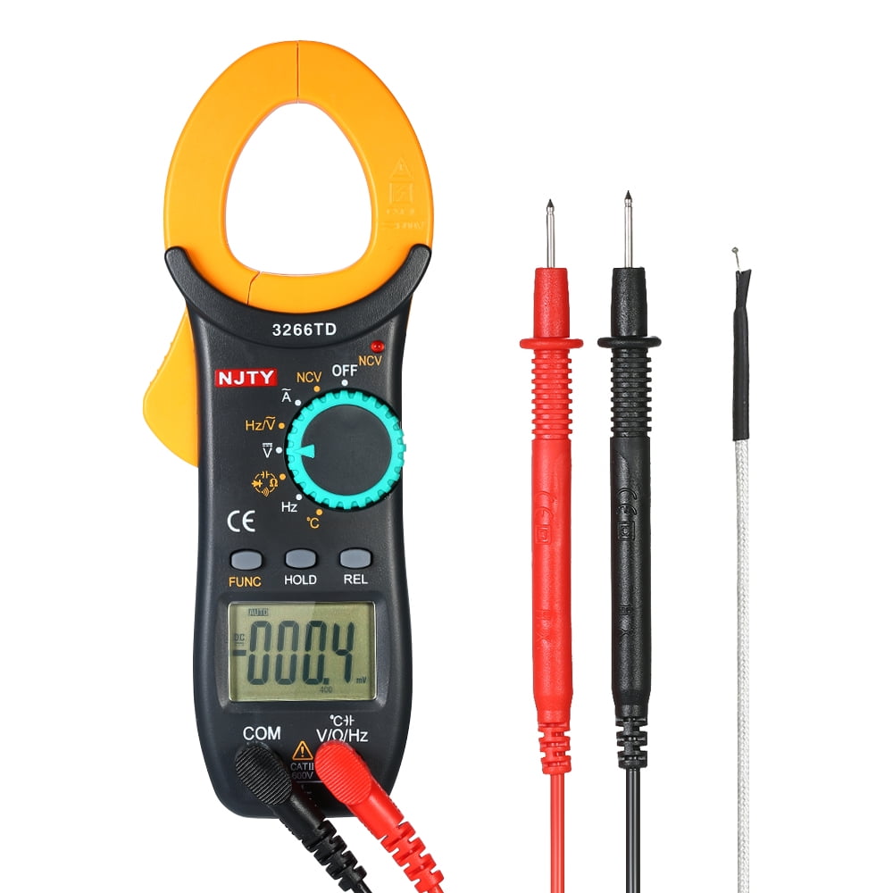 NJTY Digital Clamp Meter 4000 Counts Auto Range Multimeter with NCV Test AC/DC Voltage With LCD Display Measuring Resistance Capacitance Frequency Continuity Diode Temperature