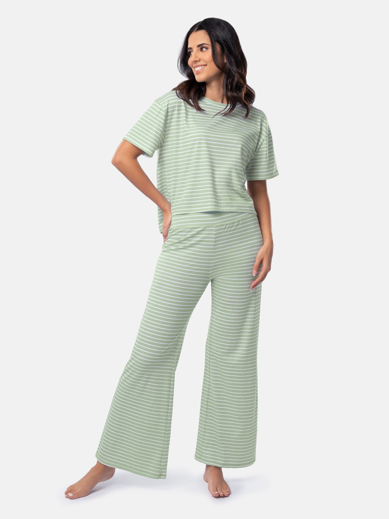 Fruit of the Loom Women's Breathable Short Sleeve Top and Pant Pajama Set, Sizes S-4X