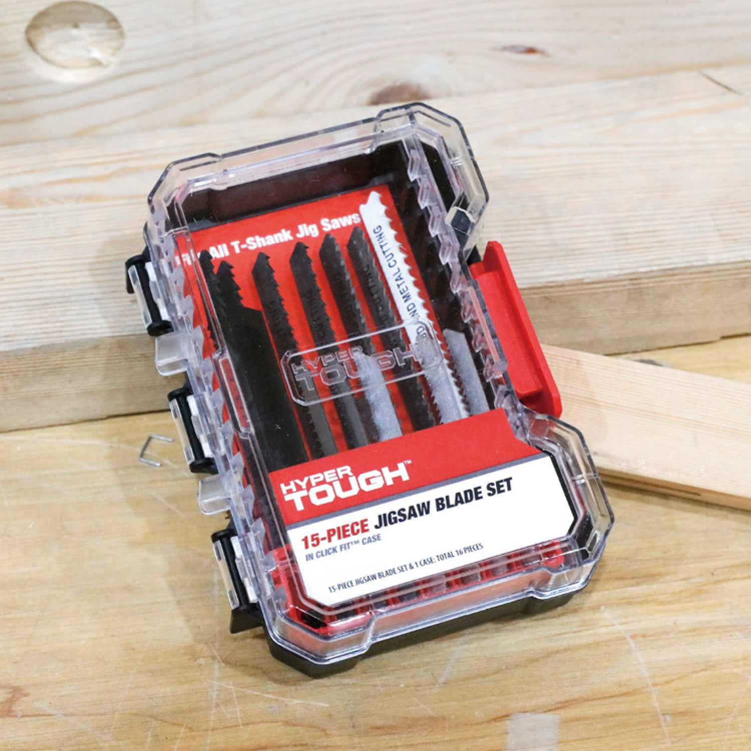 Hyper Tough 15-Piece T-Shank Jigsaw Steel Blade Set in Click Fit Case