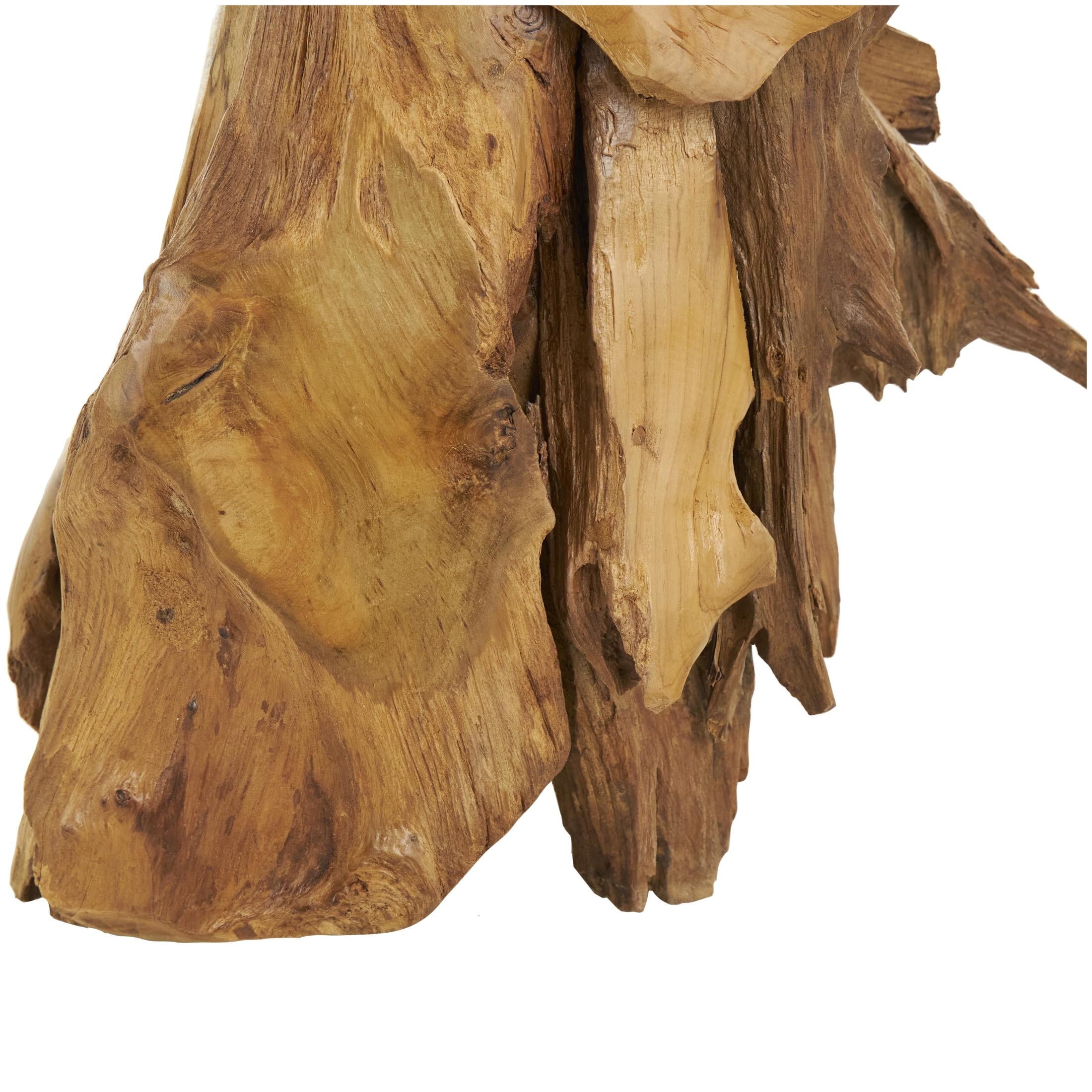 31" x 33" Brown Teak Wood Handmade Horse Sculpture, by DecMode