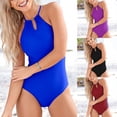 thumbnail image 2 of Traje de baño de una pieza de color sólido sexy Traje de baño con fugas en la espalda y el vientre, 2 of 2