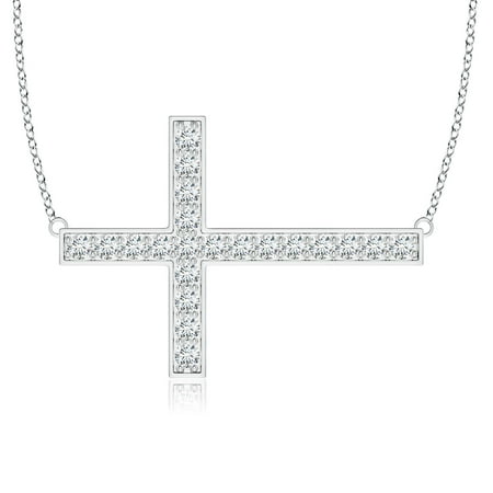 ANGARA IGI Certified Lab Grown 1.01 Ct Diamond Sideways Cross Necklace for Women in 14K White Gold (Size-2.25mm| Color-F-G| Clarity-VS) | Anniversary Jewelry Gift for Women | Diamond Necklace