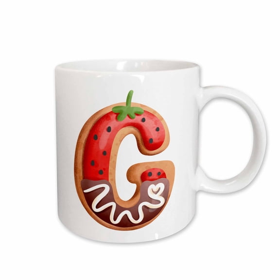3drose, Strawberry Image of Cookie Monogram Initial G, 11oz Mug
