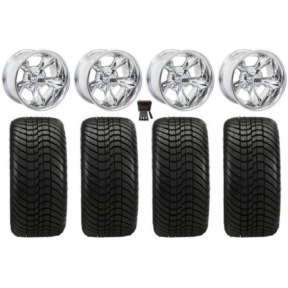 GTW Godfather 12" Golf Cart Wheels Chrome Elite 215x35-12 Tires Yamaha
