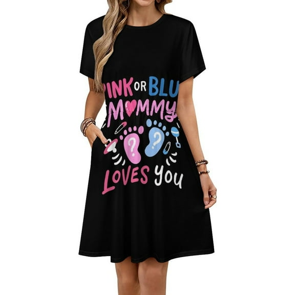 Pink Or Blue Mommy Loves You Sundress Short Sleeve Dress Summer Women Clothes Dress for Women Dresses