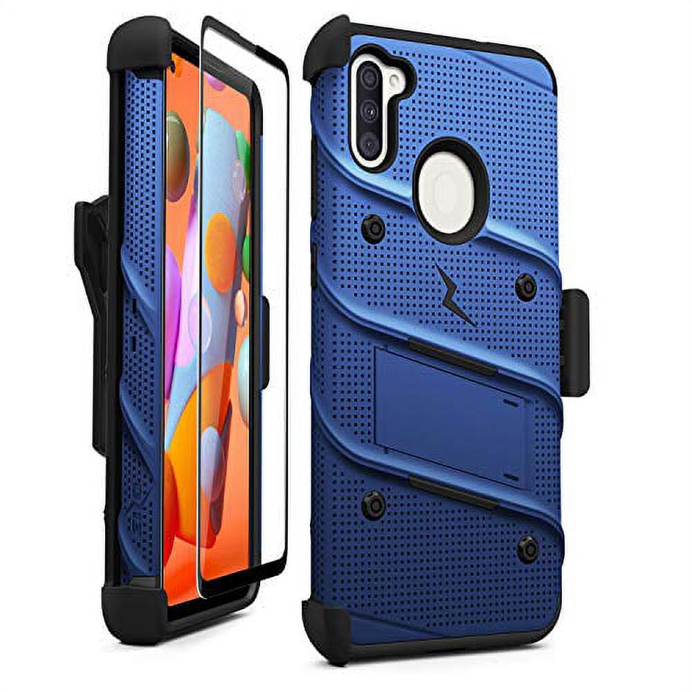 Zizo Bolt Series Samsung Galaxy A11 Case with Screen Protector Kickstand Holster Lanyard - Blue & Black