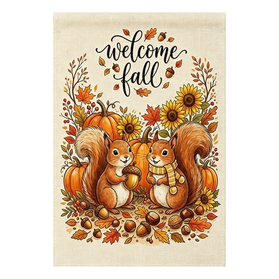 SDJMa Welcome Fall Squirrel Garden Flag 12x18 Inch, Rustic Animal Printed Yard Flag for Outdoor Autumn Harvest Thanksgiving Farmhouse Home Decor