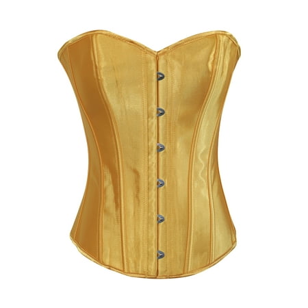 

Chicastic Yellow Satin Sexy Strong Boned Corset Lace Up Bustier Top - 7-8 XL