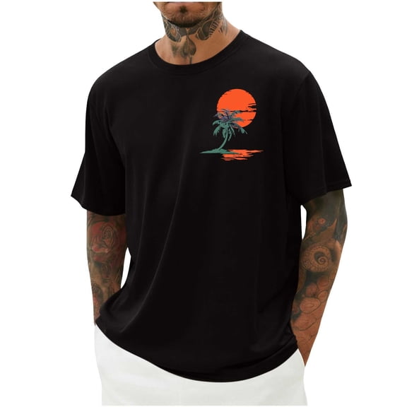 Cmfcve Graphic T Shirts for Men Short Sleeve Palm Tree Print Summer Top Crew Neck Cotton Casual Tees