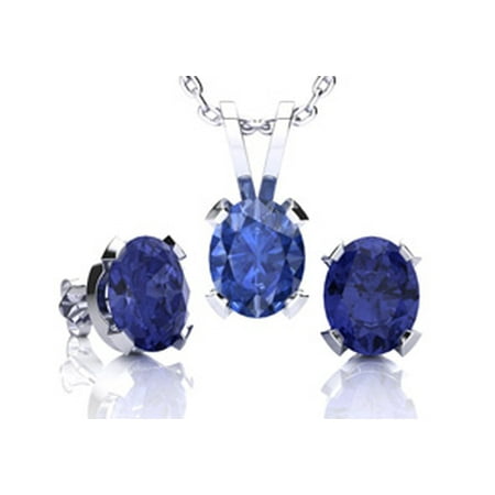 - 1 2/3 Carat Oval Shape Tanzanite Necklace and Earring Set In Sterling Silver