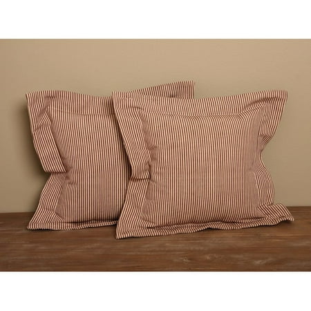 Rlf Home Cranberry Flanged Ticking Stripe Pillows Set Of 2