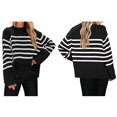 thumbnail image 2 of Women'S Striped Knit Oversized Fall Sweaters 2025 Trendy Clothes Crewneck Winter Pullover Sweater Side Split Black XL, 2 of 6
