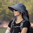 thumbnail image 3 of YAOBAMM Chapeau de Bassin pour Femmes Chapeau de Pêcheur Large Bord Design Châle Corde Coupe-Vent Réglable Léger Visière Trou Queue de Cheval, 3 of 7