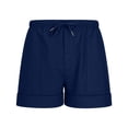 thumbnail image 6 of DPTALR Men's Solid Color Linen Casual Fashion Shorts, Elastic Drawstring Waist, Multi-Pocket, Beach & Seaside Shorts,Blue,Big and Tall Men XXXL, 6 of 7