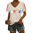 thumbnail image 2 of YLHFASHION T-shirt à Manches Courtes pour Femmes, Festival de Baseball, Couleur Unie, Imprimé Baseball, Col en V, Liquidation à 50 % de Rabais, 2 of 5