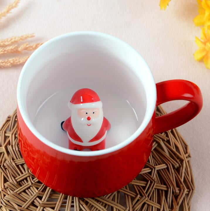 Christmas Cup Tea Coffee Cup Ceramic Snowman Santa Claus Cup for Birthday Gift 