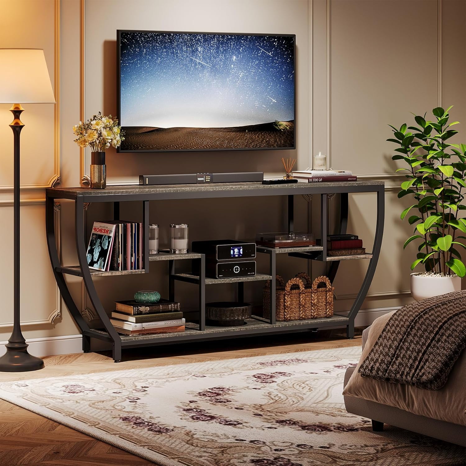 Tribesigns TV Stand for Televisions up to 80 Inches, 70.9 Inches Entertainment Center with Storage Shelves, Wood TV Media Console Table Unit for Living Room, Bedroom