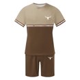 thumbnail image 4 of UVEASISHA Hawaiian Short Sets for Men 2 Piece Vacation Outfits Western Graphic Tee Color Block Tshirts and Short Set Brown L, 4 of 5