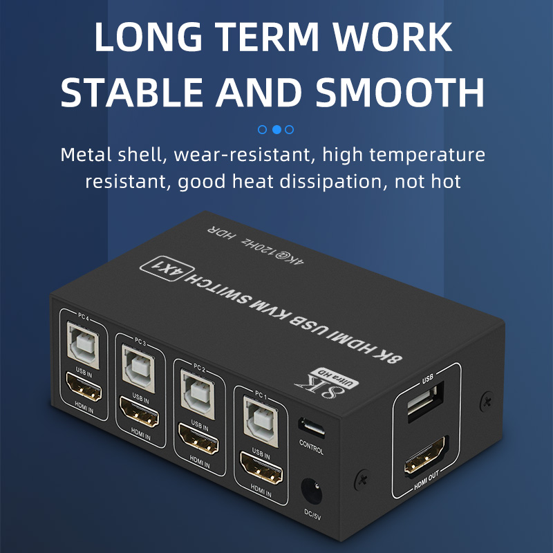 4 Ports Displayport KVM Switch 4K 60Hz 4 In 1 Out USB DP KVM Switch Box DP USB KVM Share Monitor Mouse Keyboard Printer Switcher