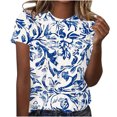 thumbnail image 1 of Camiseta de Cuello Redondo de Manga Corta con Impresión Floral para las Mujeres, Blusa de Poliéster Suave de Estilo de Vacaciones para el Uso Diario de Primavera Y Otoño, 1 of 6
