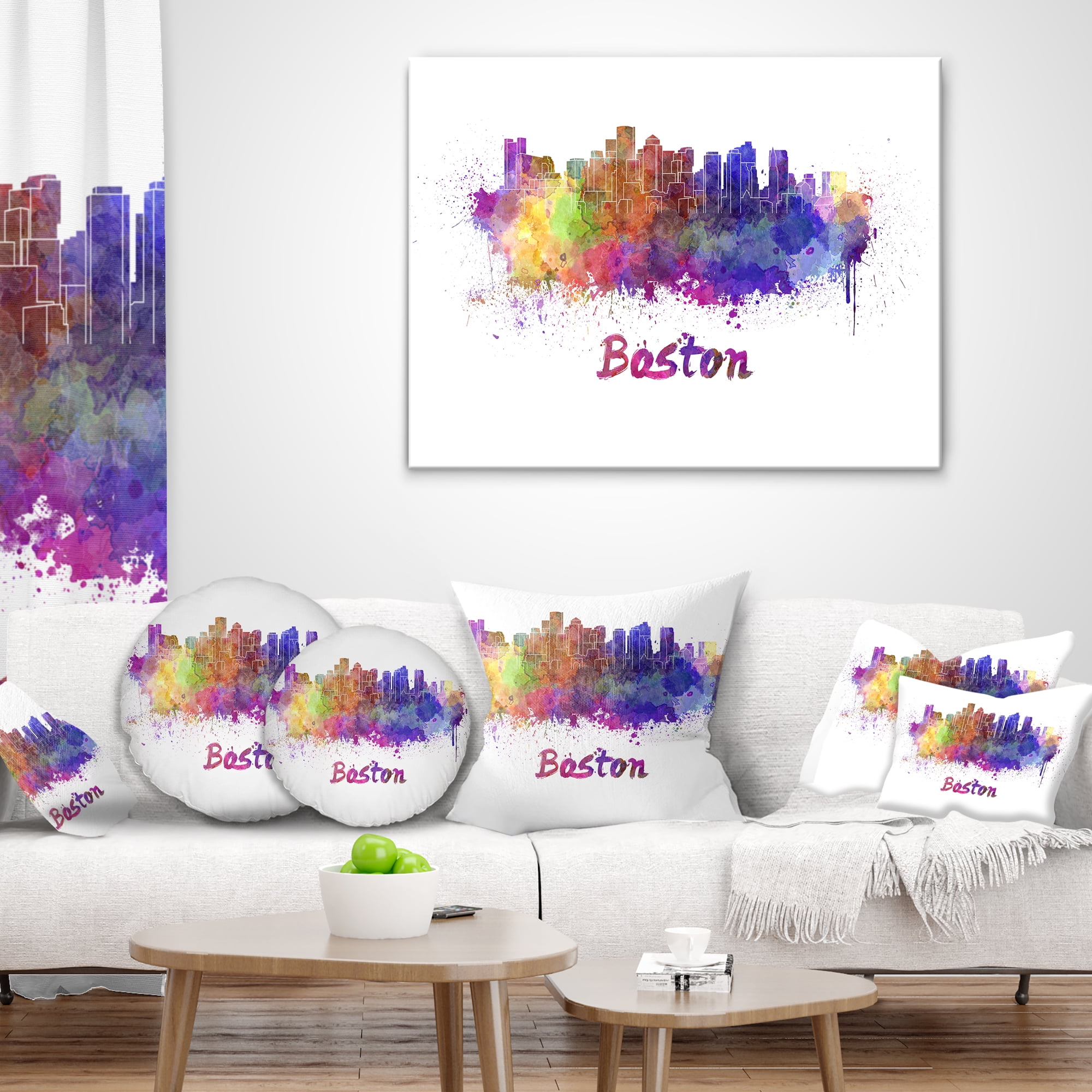 Designart Boston Skyline - Cityscape Throw Pillow - 18x18