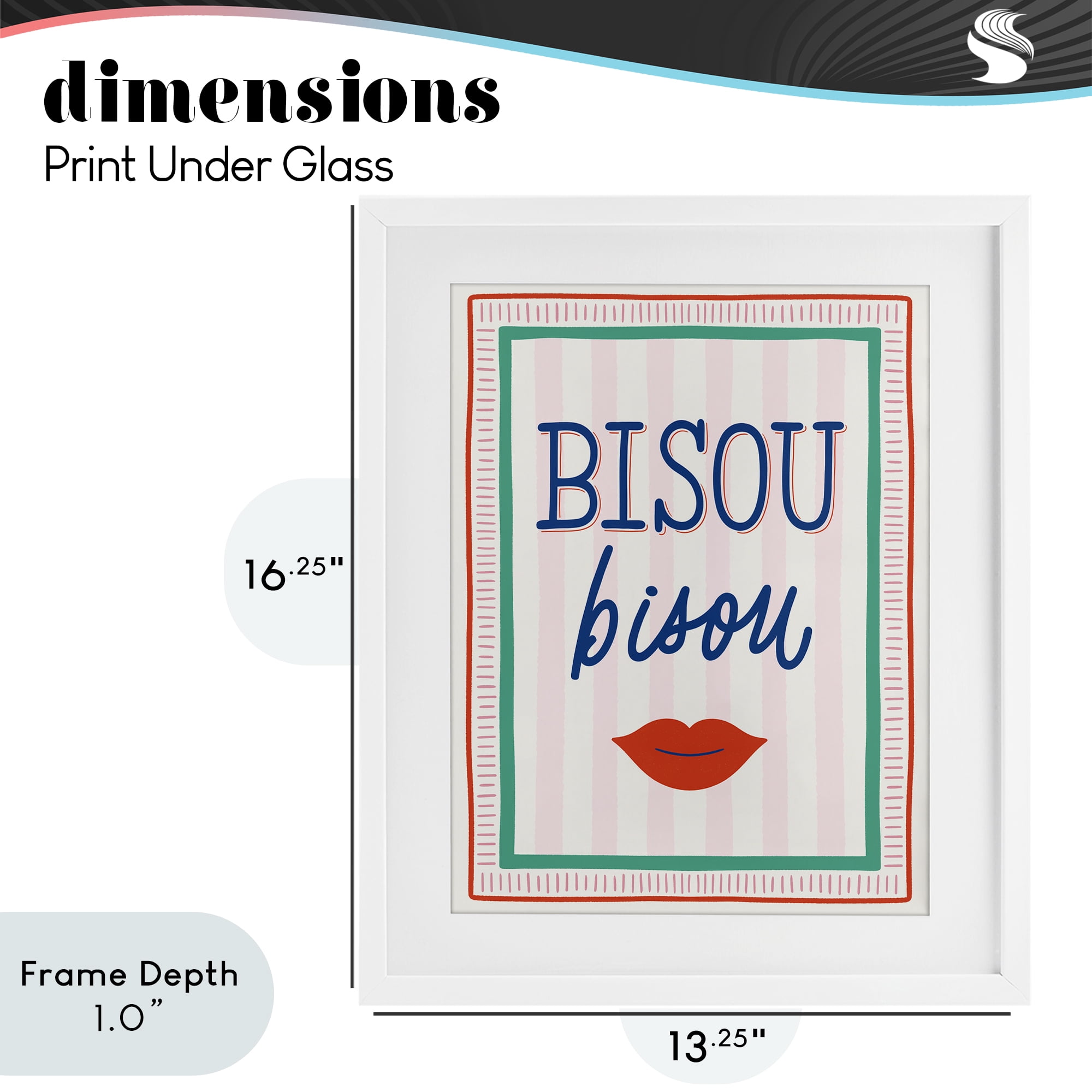 Stupell Industries Bisou Kiss over Stripes White Framed Print Under Glass, design by Jalynn Heerdt