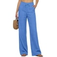 thumbnail image 4 of Hurxie Wide Leg Pants for Women Flowy Palazzo Drawstring Elastic Waist Trousers with Pockets Summer Beach Vacation Clothes Blue,M, 4 of 8