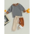 thumbnail image 3 of Bagilaanoe 2pcs Toddler Baby Boys Long Pants Set Long Sleeve Striped T-Shirts Tops + Sweatpants 6M 12M 18M 24M 3T Kids Casual Outfits, 3 of 8